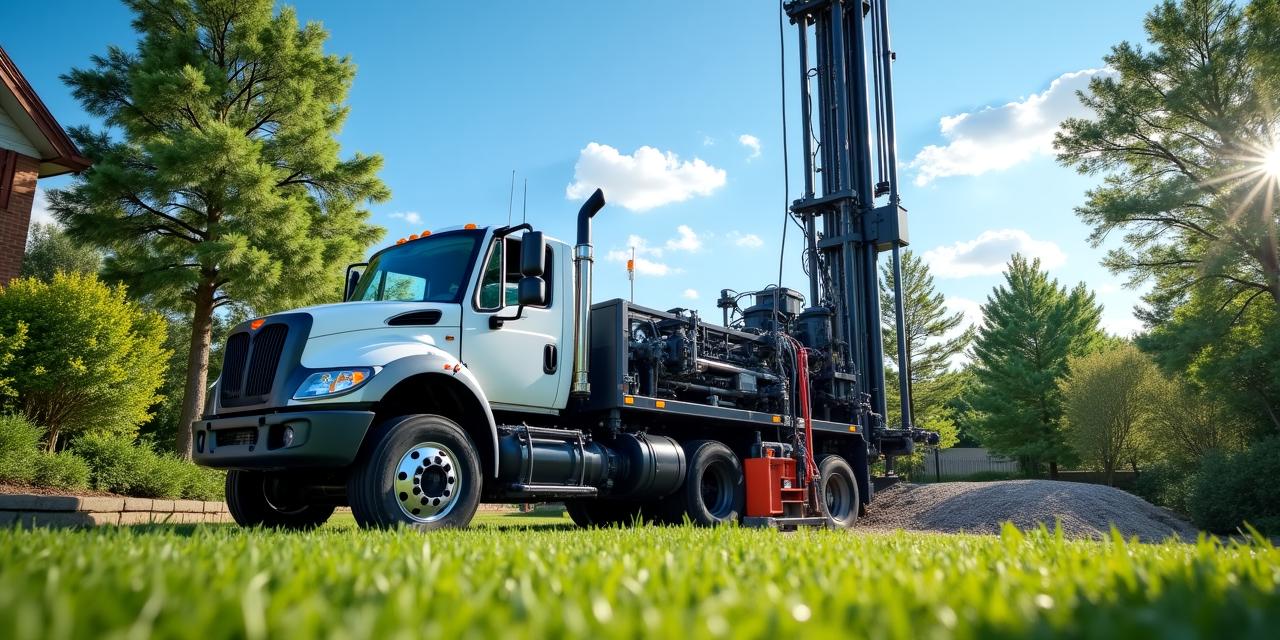 Profesjonalna wiertnica do studni głębinowych w trakcie pracy